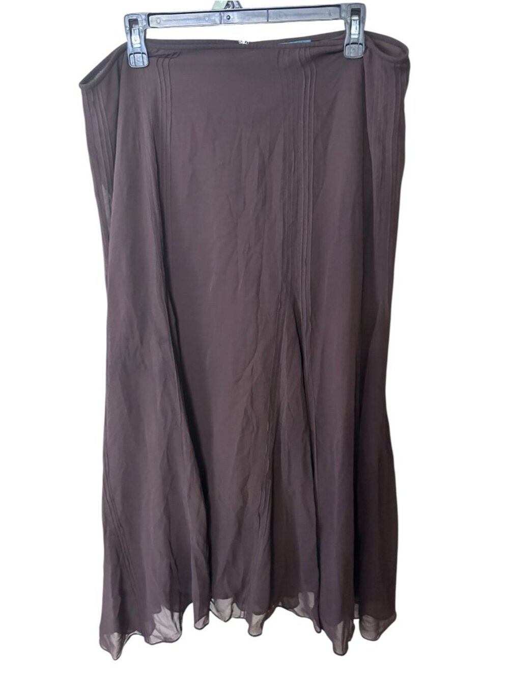 Lauren Ralph Lauren Brown 100% Silk Flowy Maxi Skirt Size 14